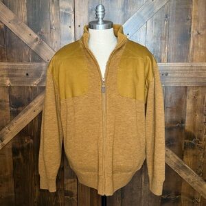 Orvis 100% Wool Full-Zip Ultimate Foul-Weather Mustard Brown Sweater Men’s XL
